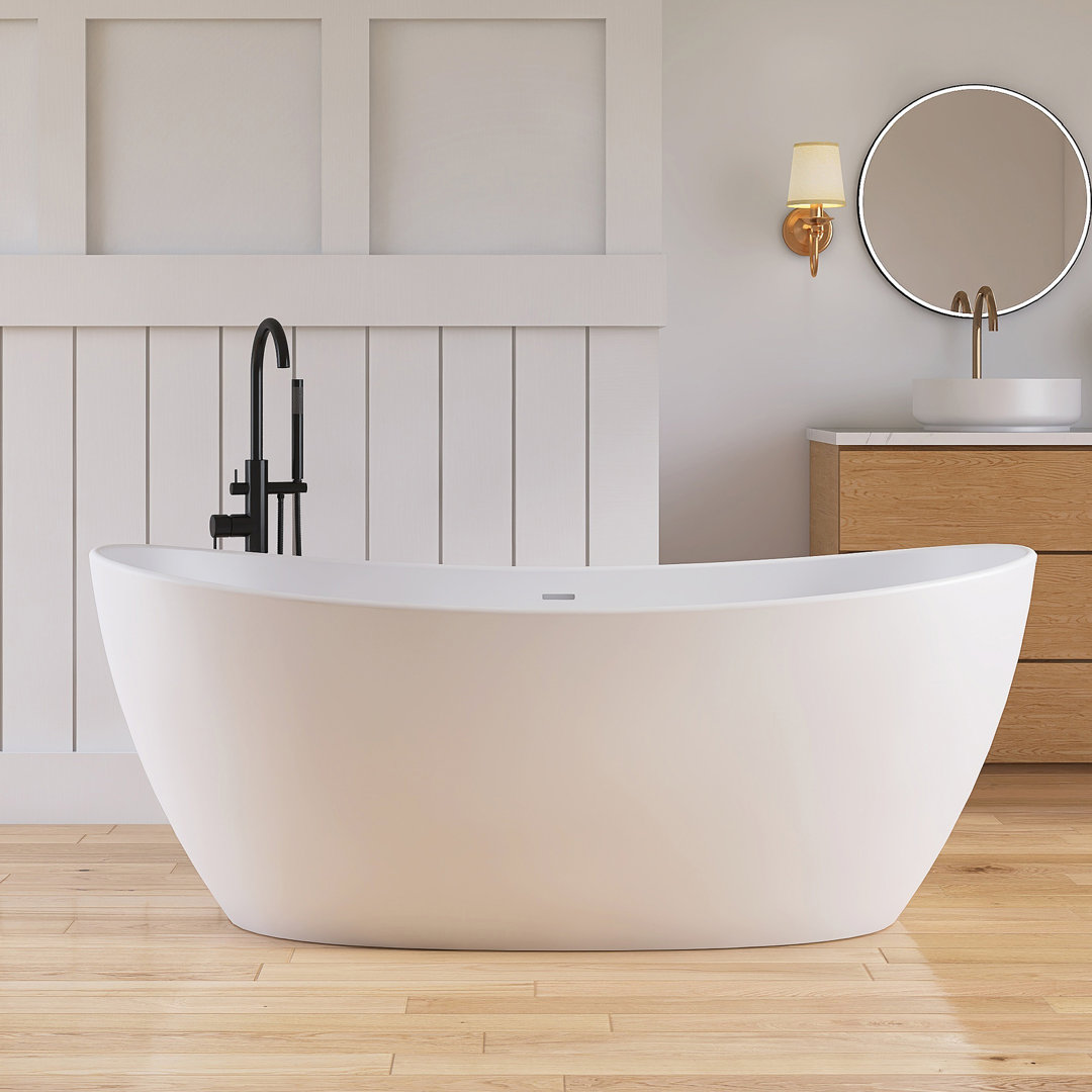 Forma 65'' Freestanding Bathtub Solid Surface Deep Soaking Tubs Double Slippers